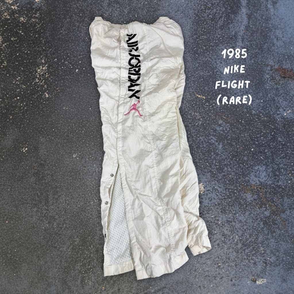Vintage 1989 Nike Flight Track Pants Men’s L White Pink Tear-Away Air Jordan Spell Out Baggy Rare