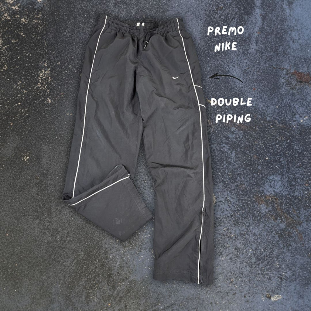 Y2K/10s Nike Track Pants M Black White Swoosh Double Piping Straight to Wide Fit