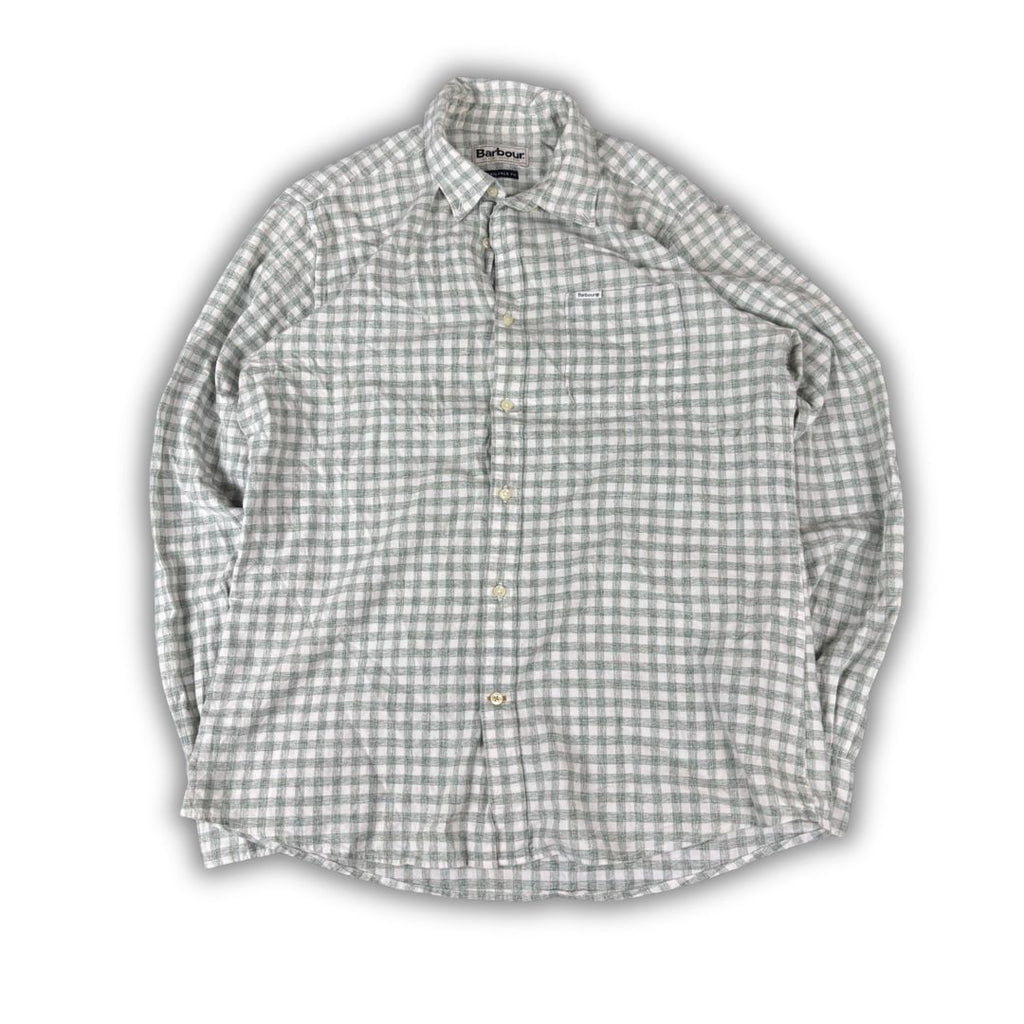Modern Classic Barbour Shirt Men's M Green White Gingham Button Up Collared