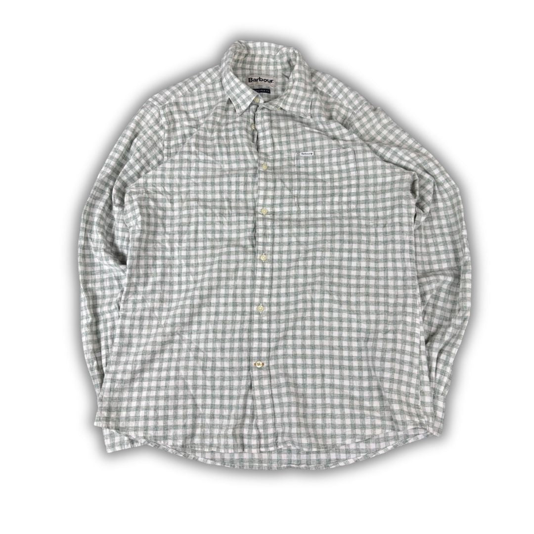 Modern Classic Barbour Shirt Men's M Green White Gingham Button Up Collared