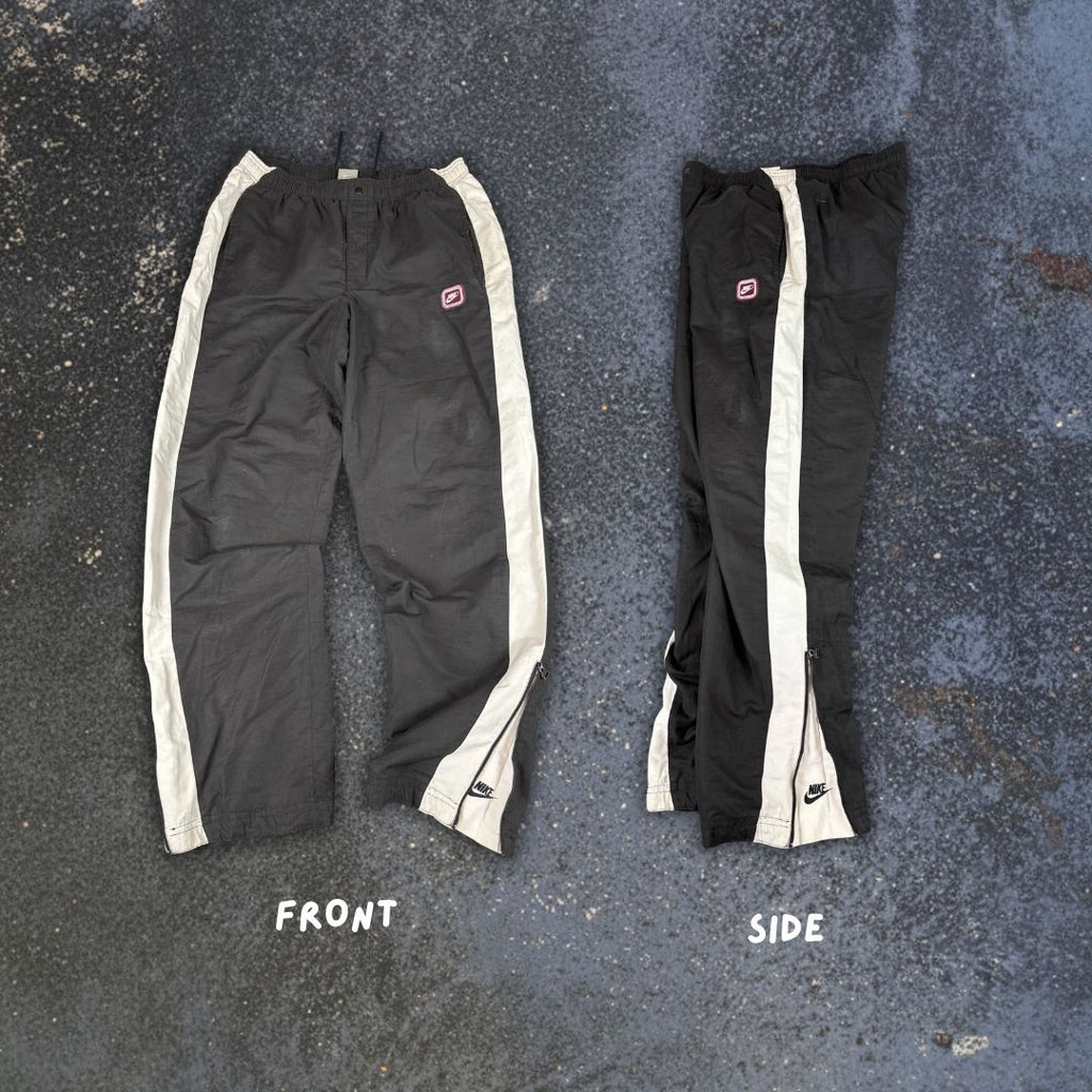 Vintage Y2K Nike Track Pants Size L Black White Panels Red Badge Ankle Zip Wide Leg