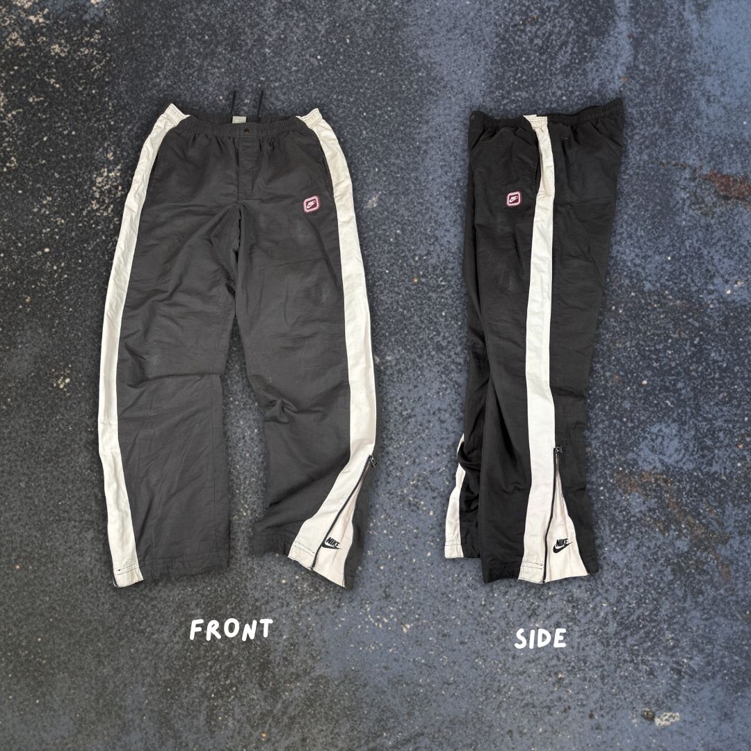 Vintage Y2K Nike Track Pants Size L Black White Panels Red Badge Ankle Zip Wide Leg