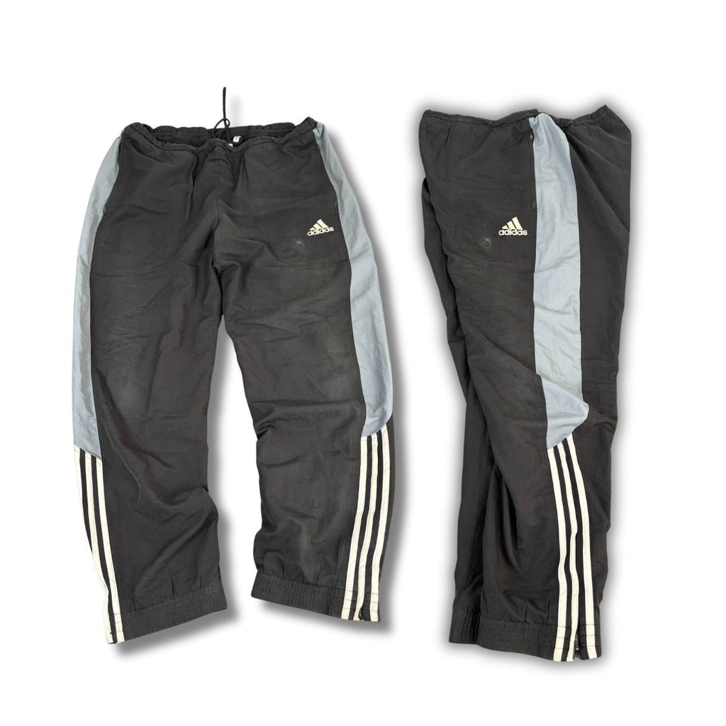 Vintage Y2K Adidas Track Pants Men's L Black Grey White 3 Stripe Joggers Wide Leg