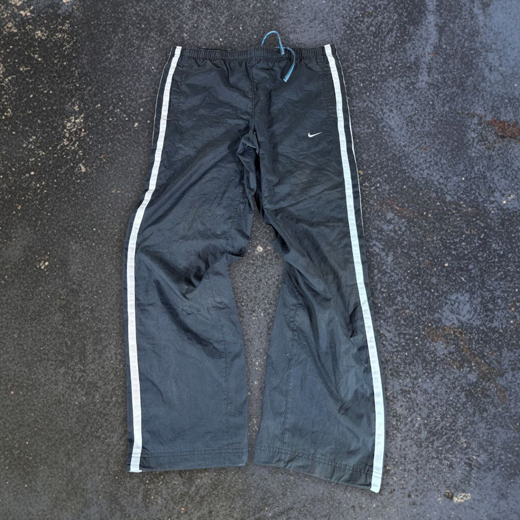 Vintage Y2K Nike Track Pants Women’s S Navy Blue Grey Swoosh Wide Leg Ankle Zip