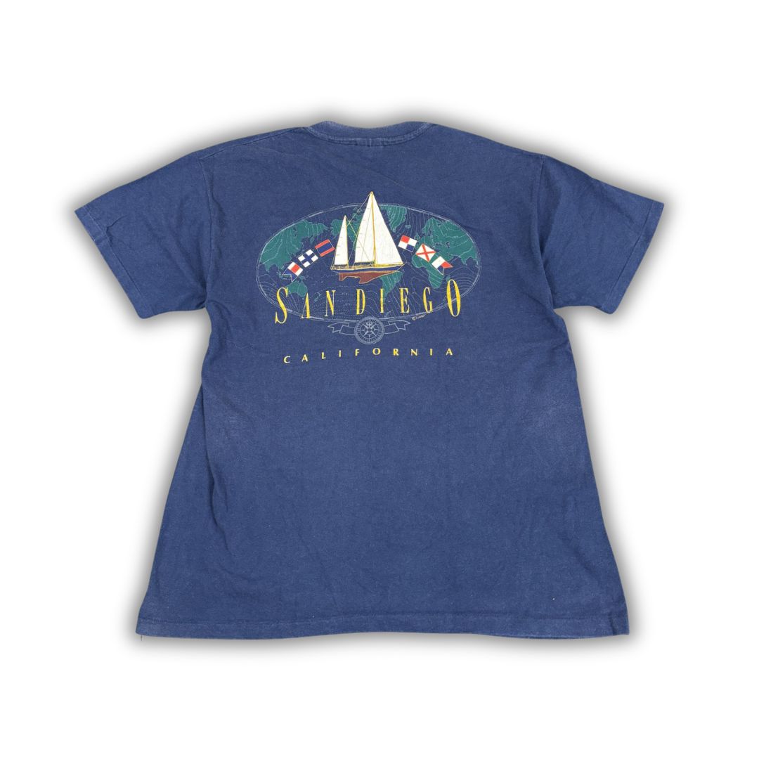 Vintage 90's Hanes Beefy T-shirt Men's L Navy Single Stitch San Diego Graphic Tee Crew Neck