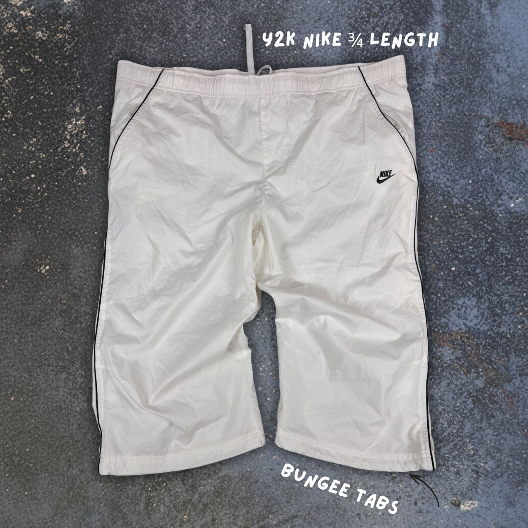 Vintage Y2K Nike 3/4 Track Pants Men’s XL White Black Piping Bungee Tabs Windbreaker