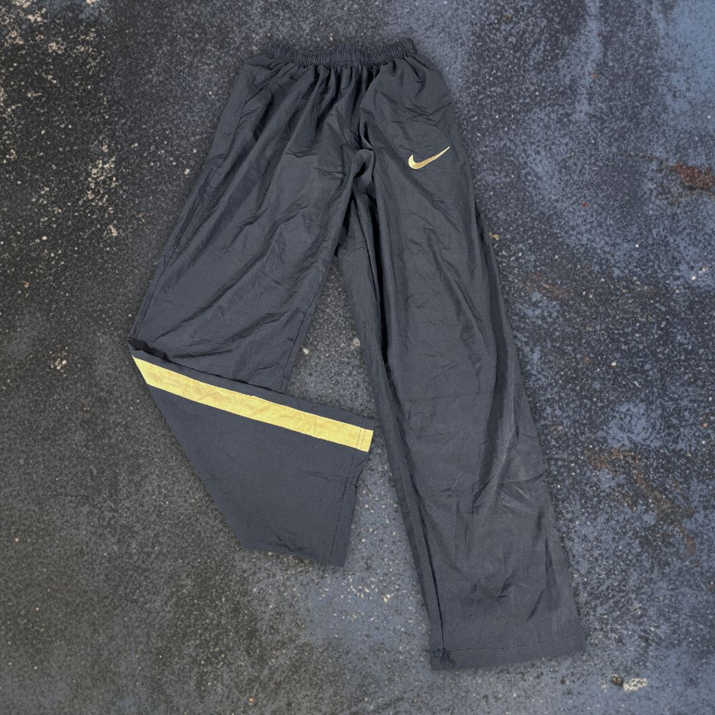 Vintage Y2K Nike Track Pants Size S Black Gold Detail Swoosh 7/8 Length