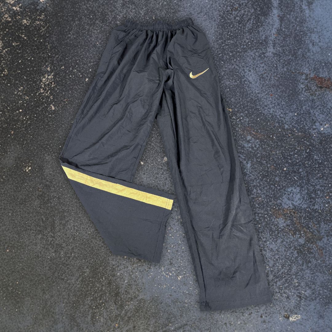 Vintage Y2K Nike Track Pants Size S Black Gold Detail Swoosh 7/8 Length
