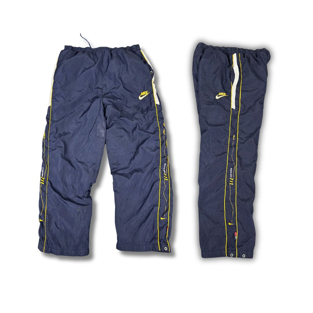 Vintage Y2K Nike Track Pants Men's S Navy Yellow Logo Detail Joggers Bootleg