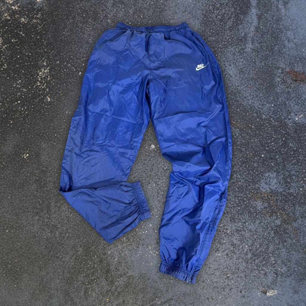 Vintage 90s Nike Track Pants Men’s S Blue White Classic Windbreakers Cuffed Ankle Zip