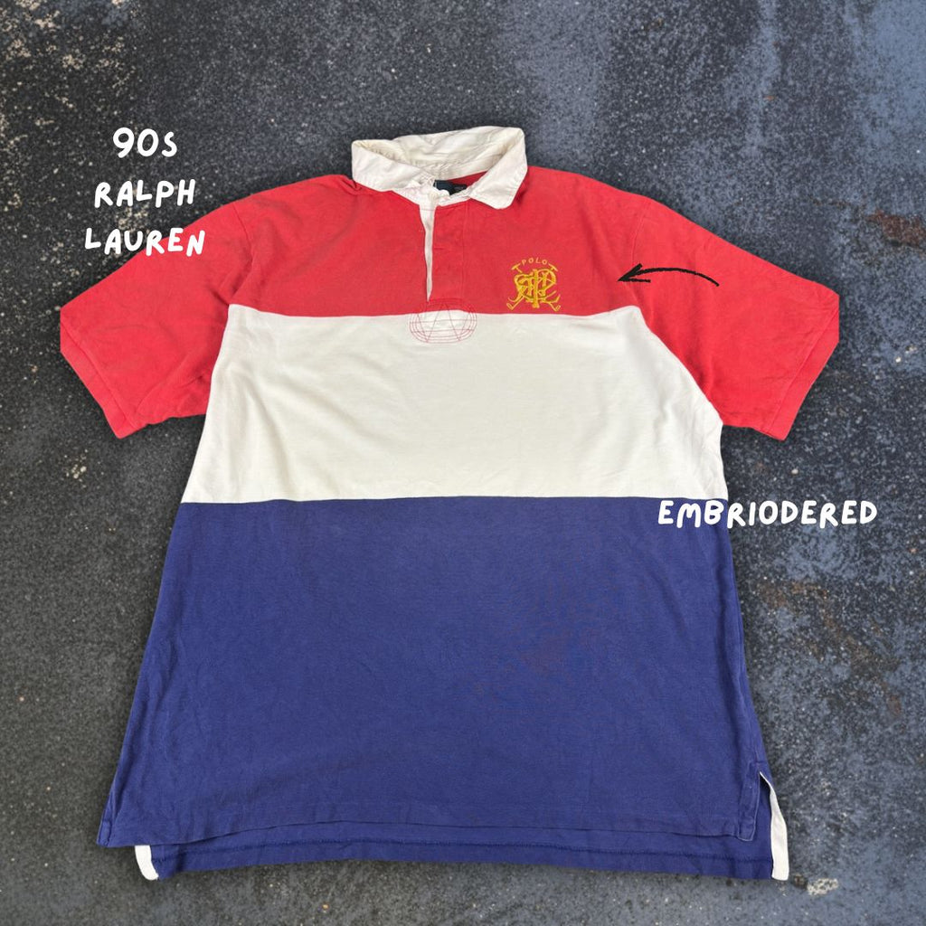 Vintage 90s Polo Ralph Lauren Rugby Polo XXL Red White Blue Cotton Rugby Style Oversized