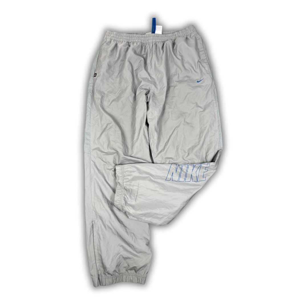 Vintage Y2K Nike Track Pants Men's XL Grey Blue Swoosh Spell Out Logo Baggy Joggers