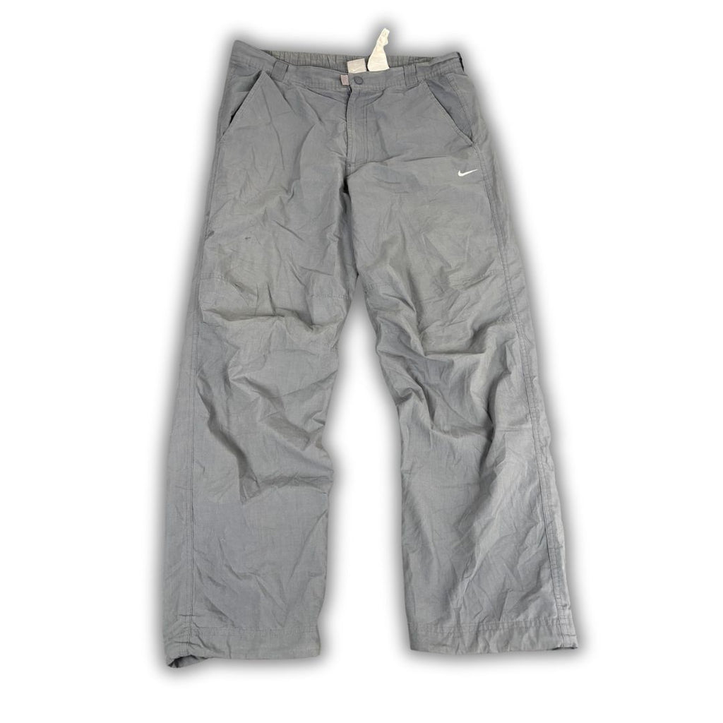 Vintage Y2K Nike Track Pants Women's XL Grey White Swoosh Hiking Style Trousers Straight Leg