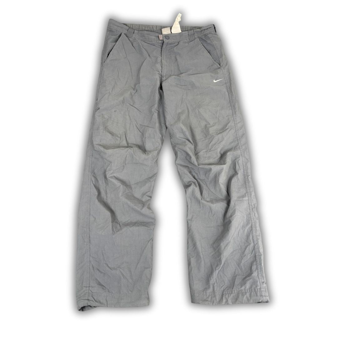 Vintage Y2K Nike Track Pants Women's XL Grey White Swoosh Hiking Style Trousers Straight Leg