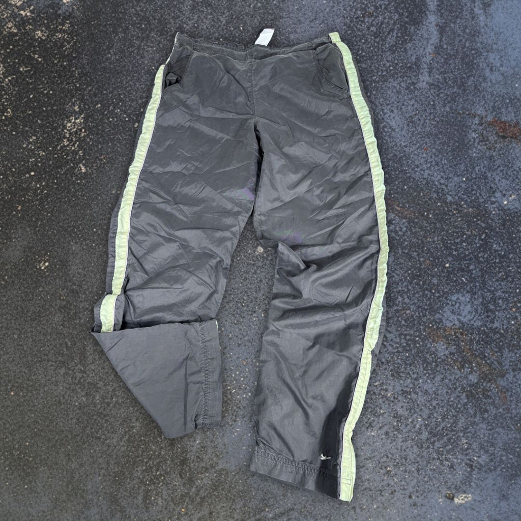 Vintage Y2K Nike Track Pants Women’s M Grey Nylon Yellow Ankle Swoosh