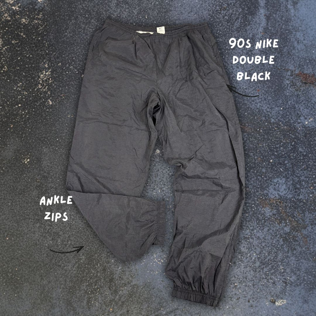 Vintage 90s Nike Track Pants Size L Double Black Classic Nylon Windbreakers