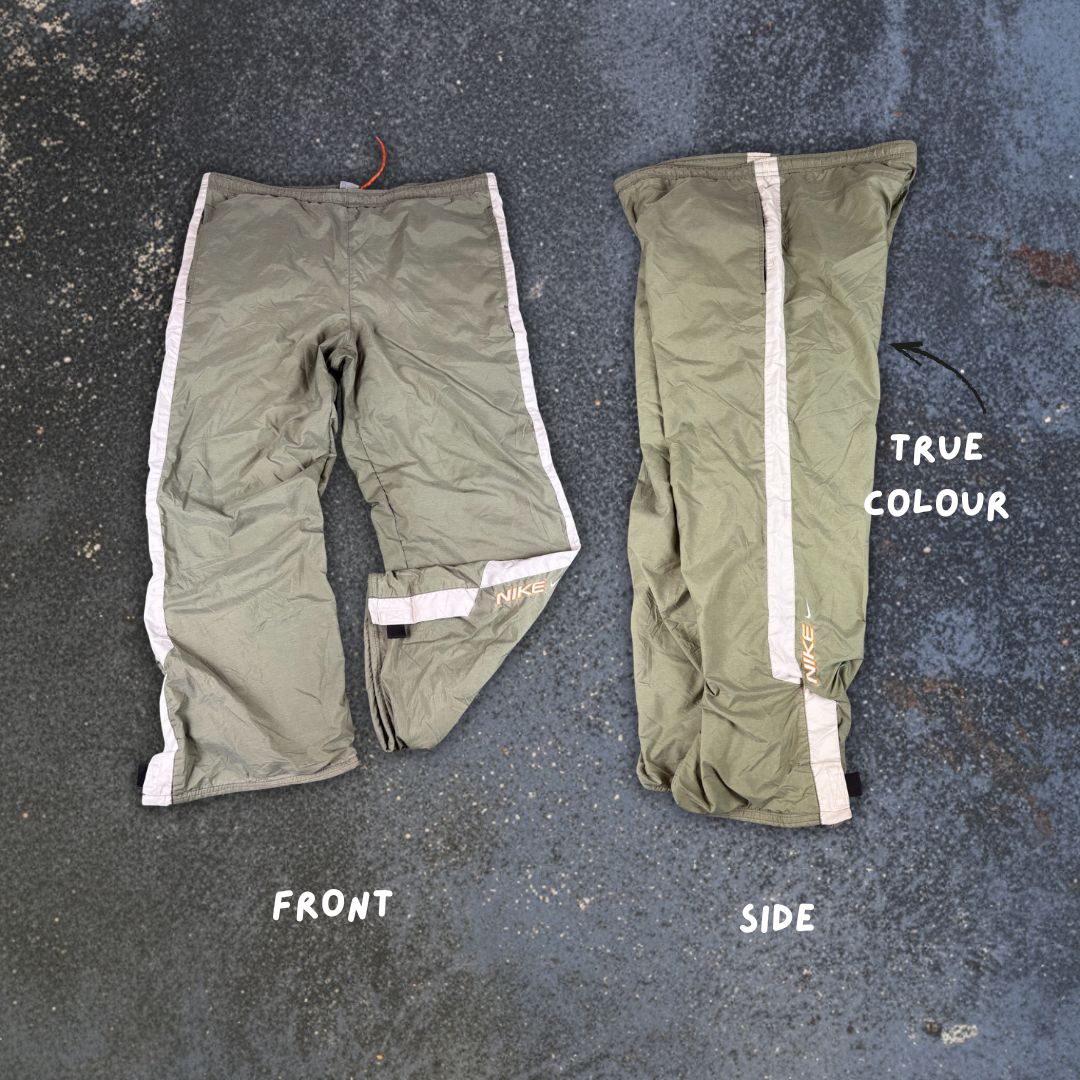 Vintage Y2K Nike Track Pants Size M Green Grey Panel Spell Out Leg Velcro Wide Leg Rare