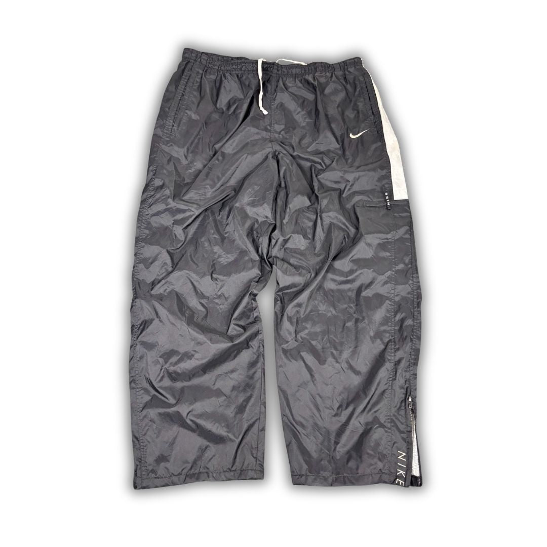 Vintage 90's Nike Cargo Track Pants Men's XXL Black White Swoosh Spell Out Joggers Wide Leg