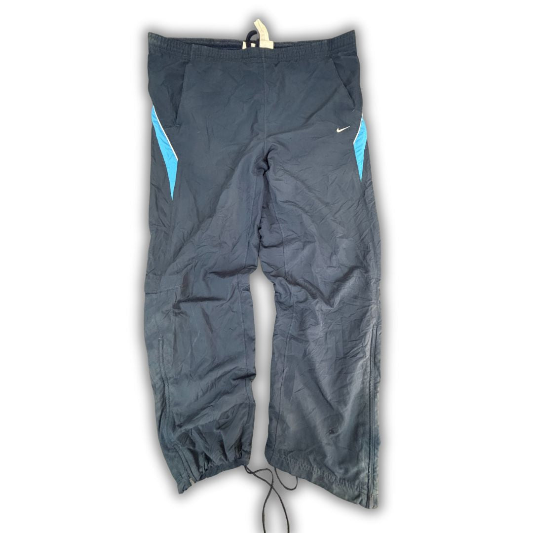 Vintage Y2K Nike Track Pants Men's M Blue Two Tone White Piping Joggers Wide Leg