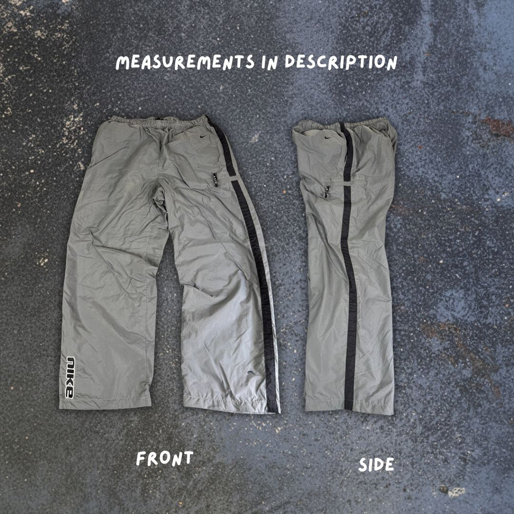 Vintage Y2K Nike Cargo Track Pants Men's L Grey Black Panels Hip Swoosh Spell Out Ankle Zips Wide Leg