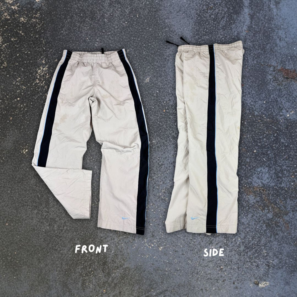 Vintage Y2K Nike Track Pants M Grey Blue Piping Black Blue Ankle Swoosh Wide Leg