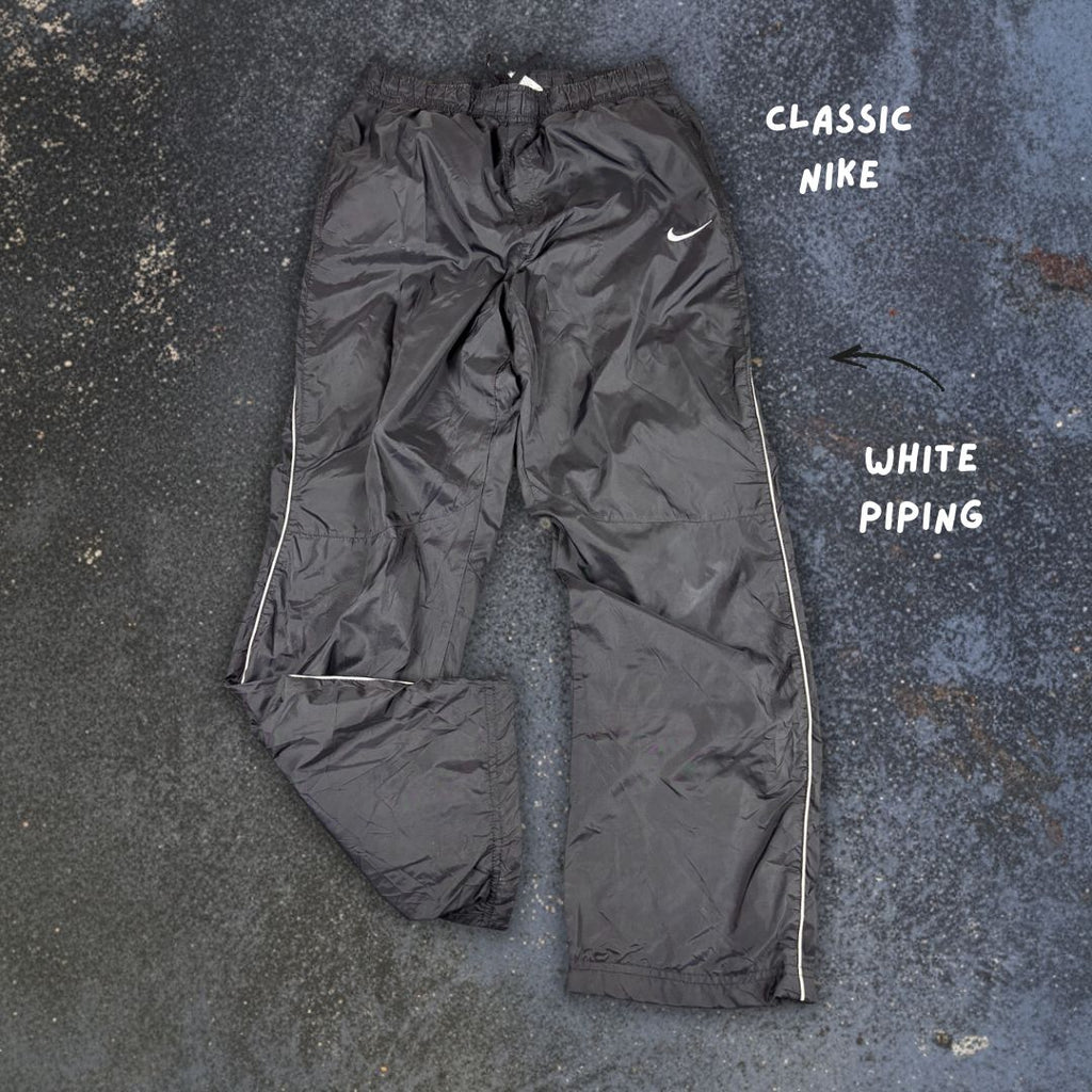Classic Nike Track Pants Size S Black White Piping Nylon Windbreakers Spray