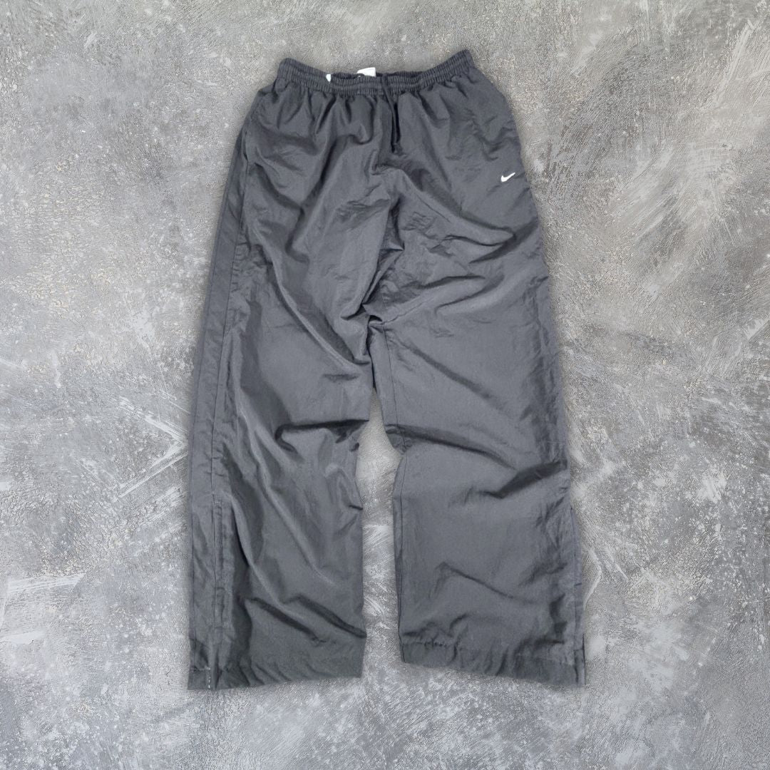 Vintage Y2K Nike Track Pants Size L Black White Swoosh Wide Leg Classic Windbreakers