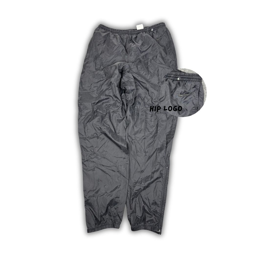 Vintage 90's Nike Track Pants Women's L Double Black Hip Swoosh Cuffed Joggers