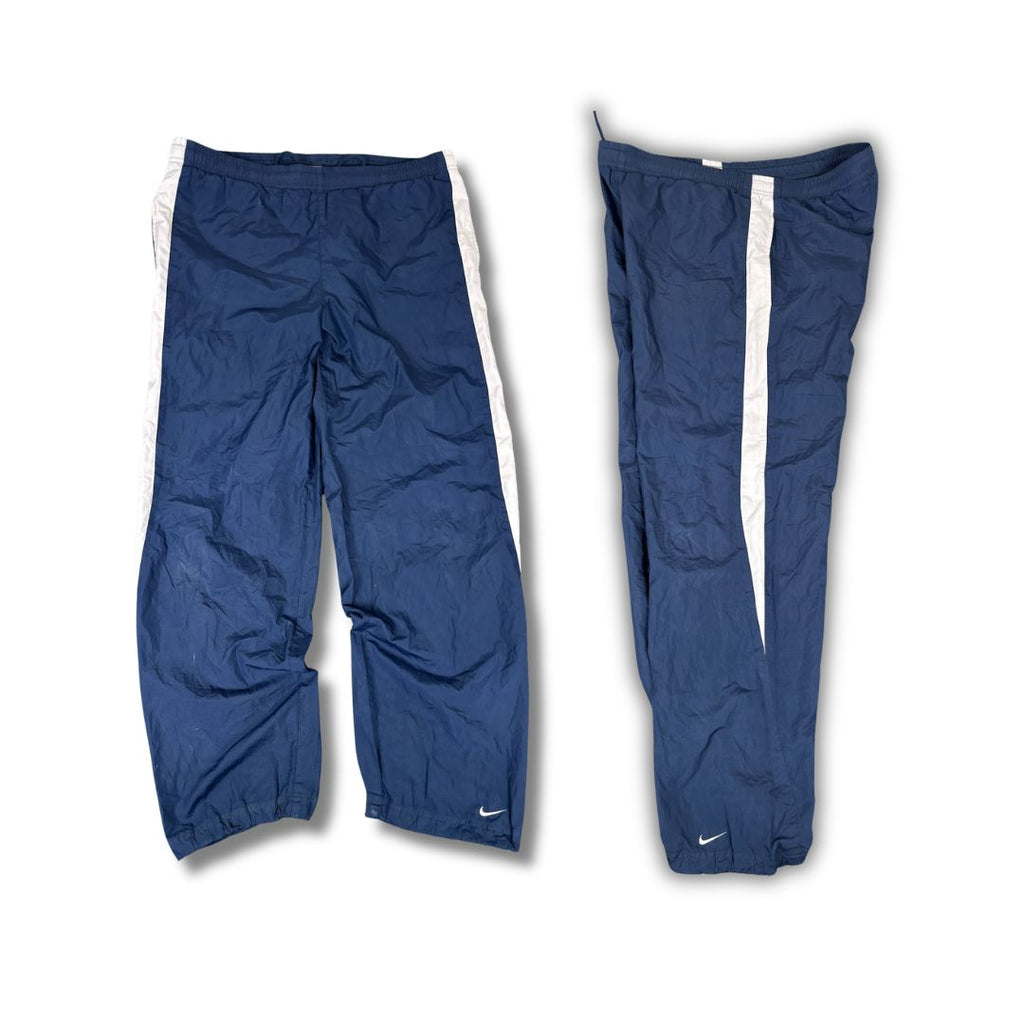 Vintage Y2K Nike Track Pants Women's M Navy White Panels Swoosh Joggers Wide Leg