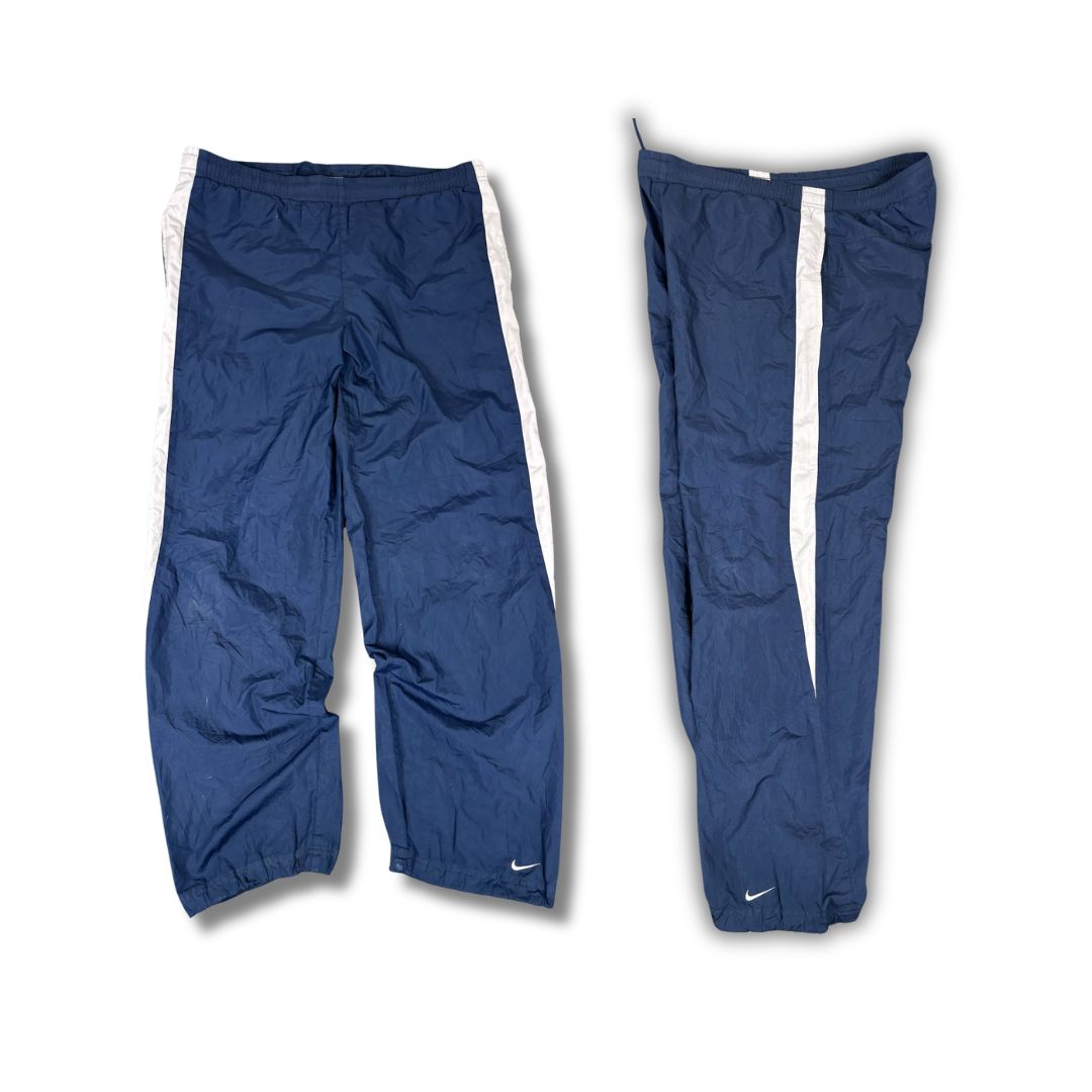Vintage Y2K Nike Track Pants Women's M Navy White Panels Swoosh Joggers Wide Leg
