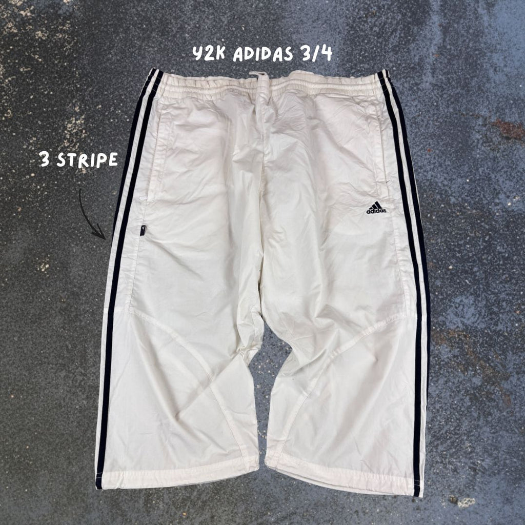 Vintage Y2K Adidas 3/4 Track Pants Men's L White 3 Stripe Bungee Tab