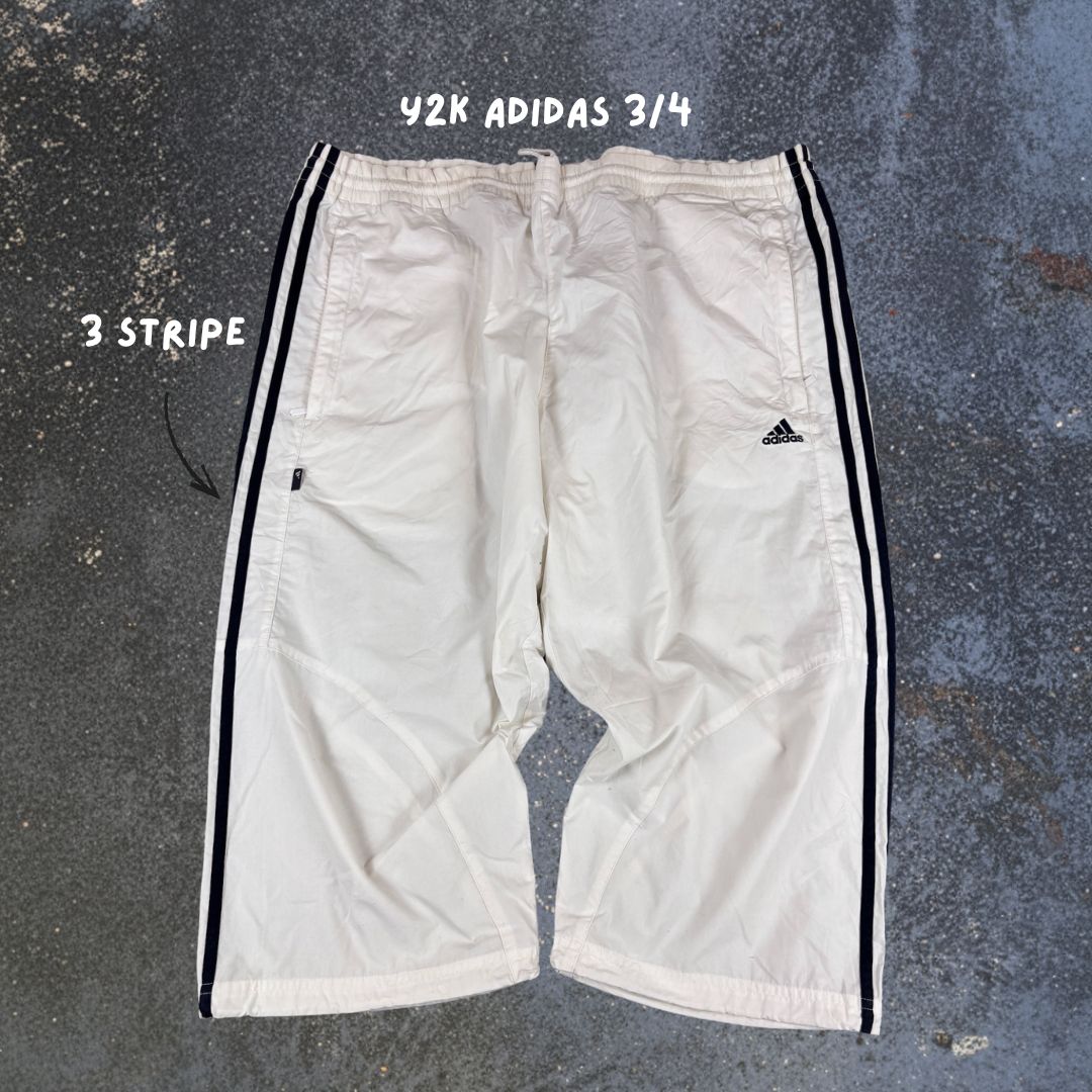 Vintage Y2K Adidas 3/4 Track Pants Men's L White 3 Stripe Bungee Tab