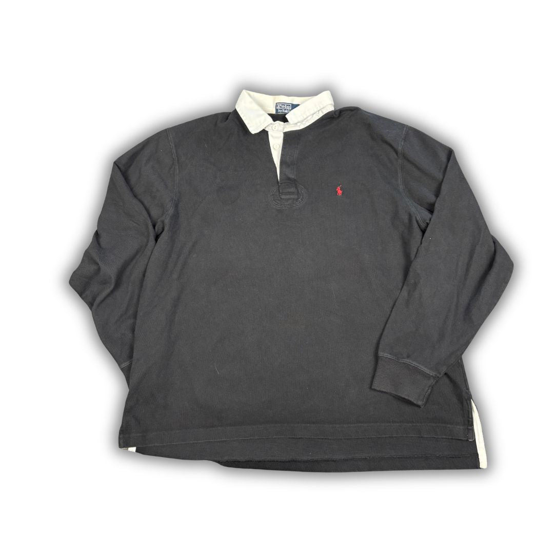 Vintage 90's Ralph Lauren Rugby Polo Men's L Black Red Pony Collared