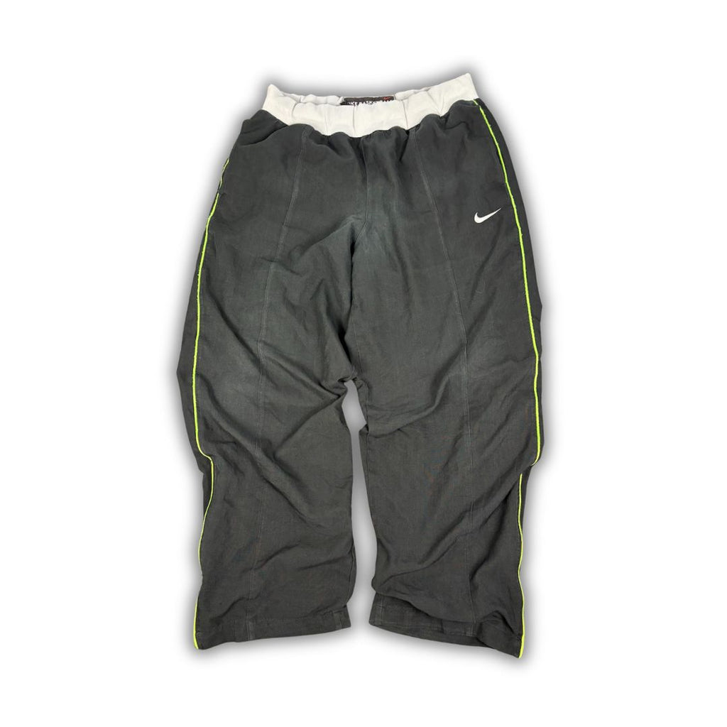 Vintage Y2K Nike Basketball Track Pants Men's XL Black green piping pleated baggy  Wide Leg
