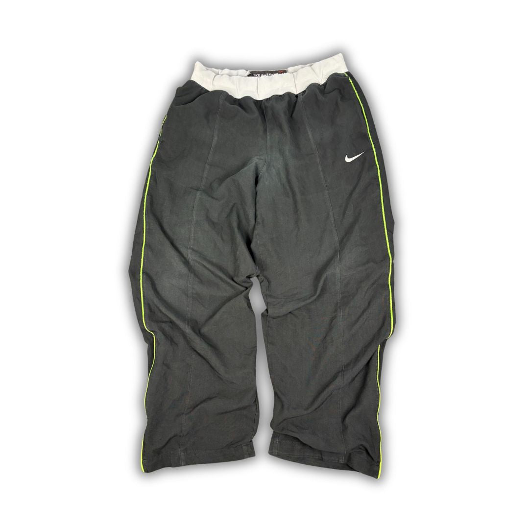 Vintage Y2K Nike Basketball Track Pants Men's XL Black green piping pleated baggy  Wide Leg
