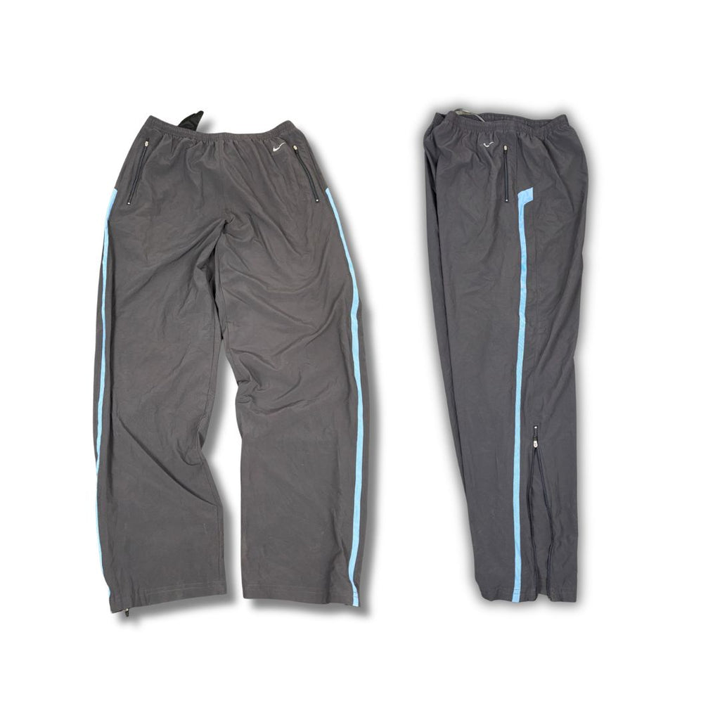 Vintage Y2K Nike Track Pants Men's L Grey Blue FIT-DRY Running Joggers Wide Leg