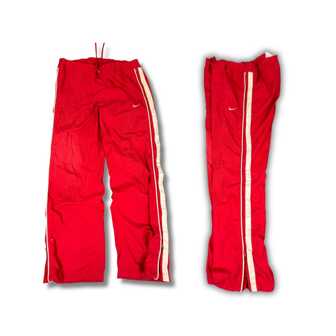 Vintage Y2K Nike Track Pants Women's M Red White Swoosh Piping Joggers Straight Leg