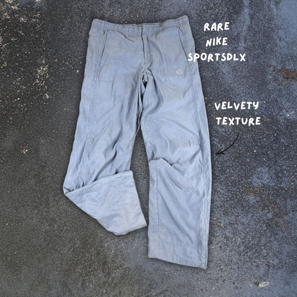 Vintage Y2K Nike SPRTSDLX Track Pants Men’s S Blue Double Knee Velvet Style Texture