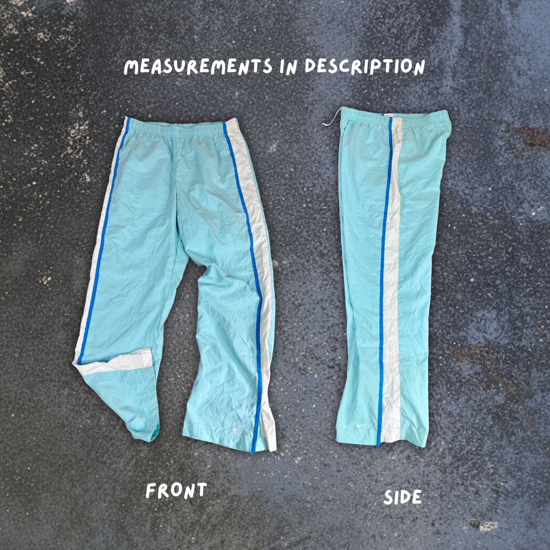 Vintage Y2K Nike Track Pants Women's M Blue Blue White Panels Ankle Swoosh Slit Straight Leg