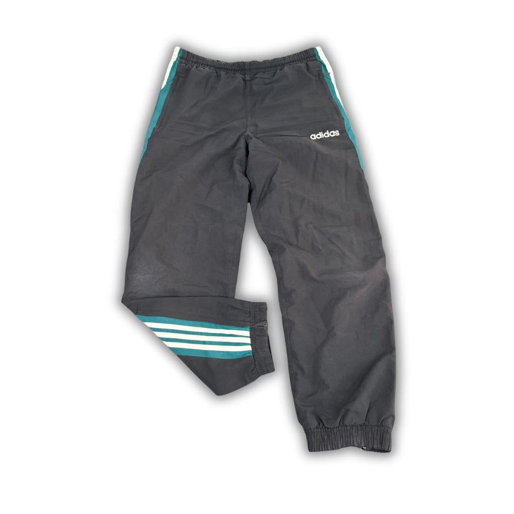 Vintage Y2K Adidas Track Pants Men's L Black Green White 3 Stripe Joggers Straight Leg