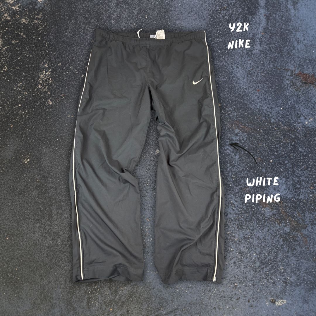 Vintage Y2K Nike Track Pants Size XL Black White Piping Swoosh Super Wide Leg