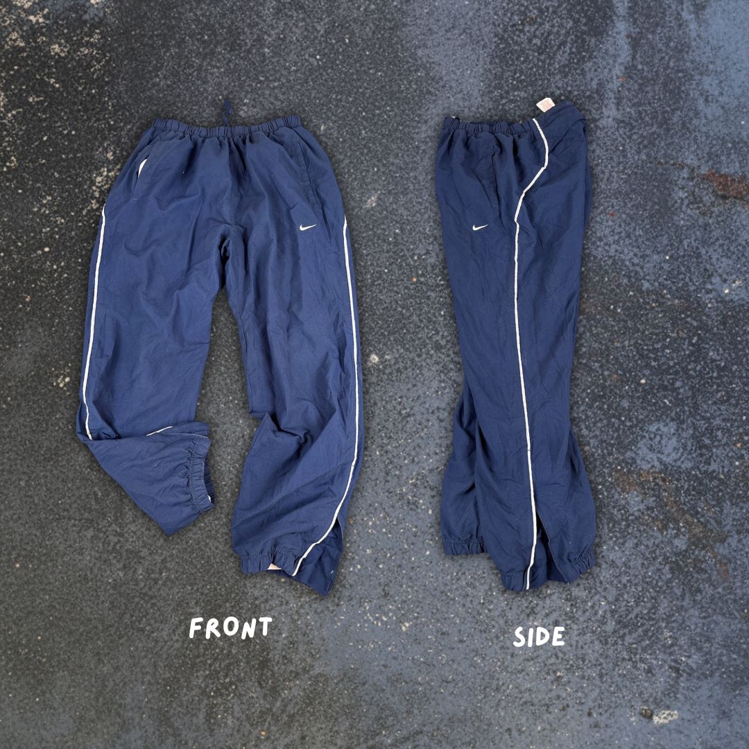 Vintage Y2K Nike Track Pants Men’s M Navy White Swoosh Grey Piping Straight Leg