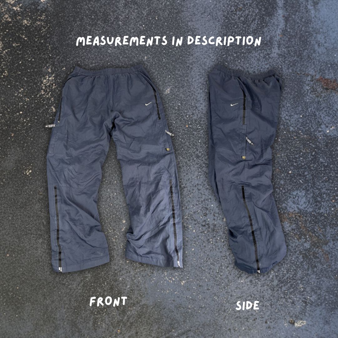 Vintage Y2K Nike Track Pants Men's XL Navy Grey Swoosh Spell Out Zips Wide Leg