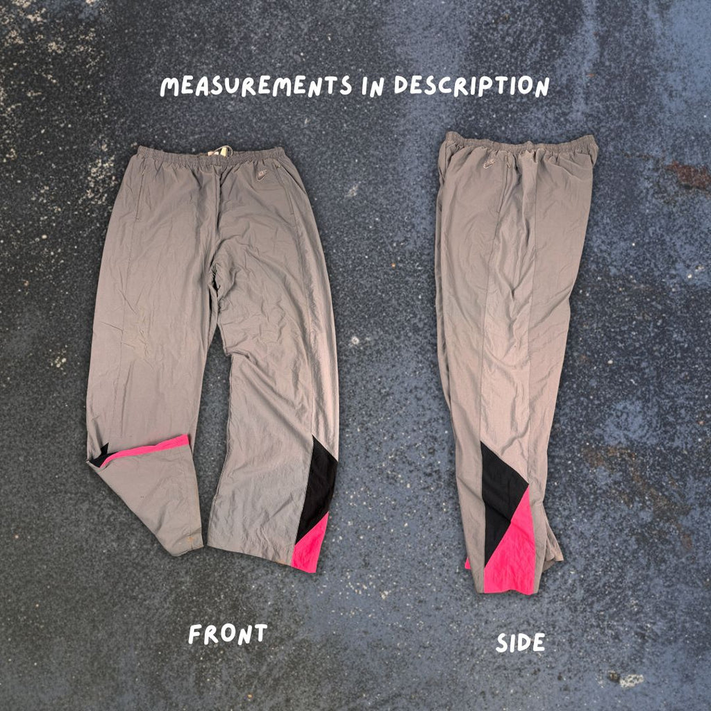 Vintage 90's Nike Track Pants Men's XL Double Grey Fluro Pink Black Panels Wide Leg