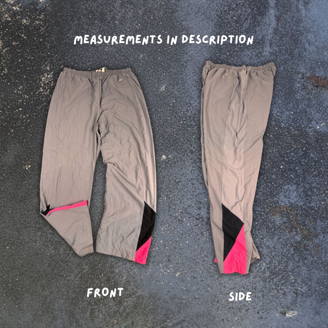 Vintage 90's Nike Track Pants Men's XL Double Grey Fluro Pink Black Panels Wide Leg