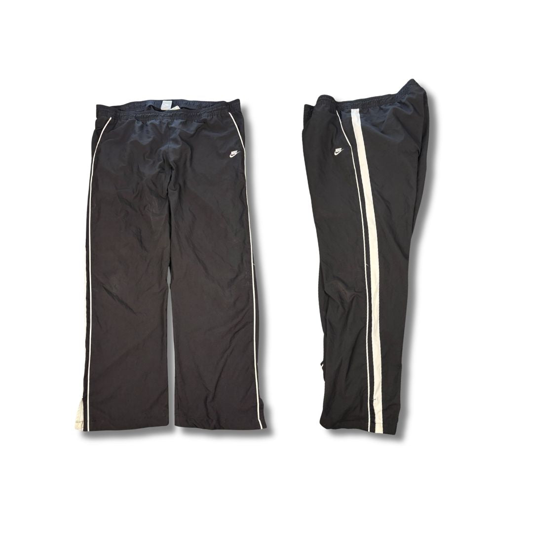 Vintage Y2K Nike Track Pants Women's XL Black white piping logo classic joggers Straight Leg