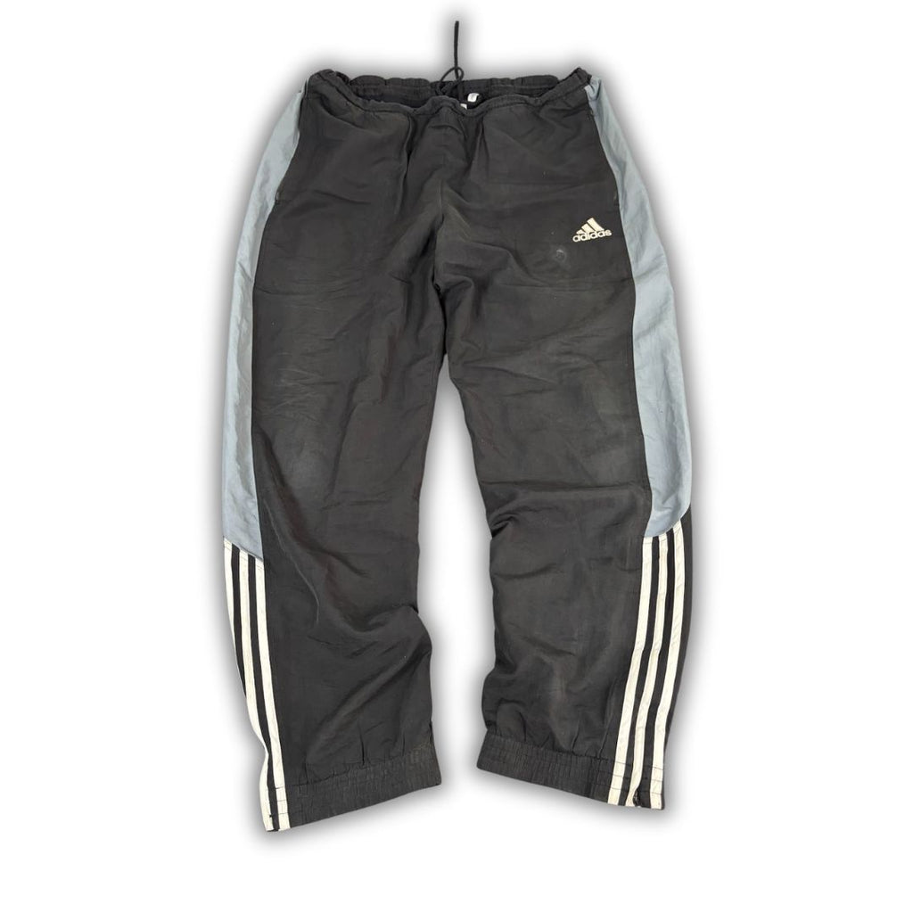 Vintage Y2K Adidas Track Pants Men's L Black Grey White 3 Stripe Joggers Wide Leg