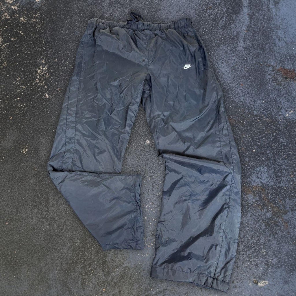 Vintage Y2K Nike Track Pants Men’s L Navy Nylon Navy White Hip Swoosh Classic Nylon Windbreakers