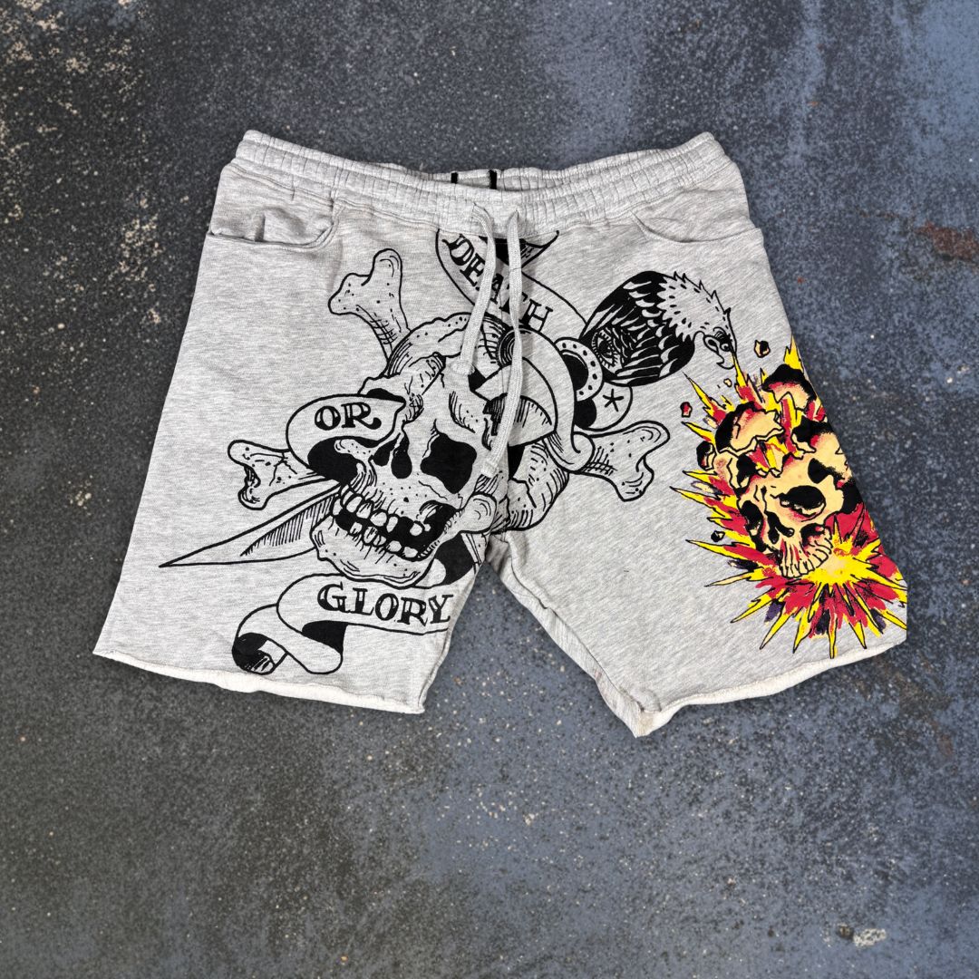 Ed Hardy Sweat Shorts Size XL Grey Tattoo Art Skull Sword Y2K Streetwear Style