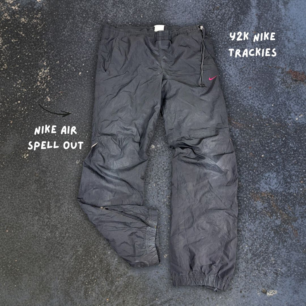 Vintage Y2K Nike Track Pants Women's L Black Red White Spell Out Ankle Zip Windbreakers Straight Leg